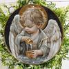 Little Angel Boy Round Wood Sign, Easy To Hang Door, Wall Decor, Simple and Stylish Toilet Door Hanging Decor, Unisex Washroom Sign for Home & Office