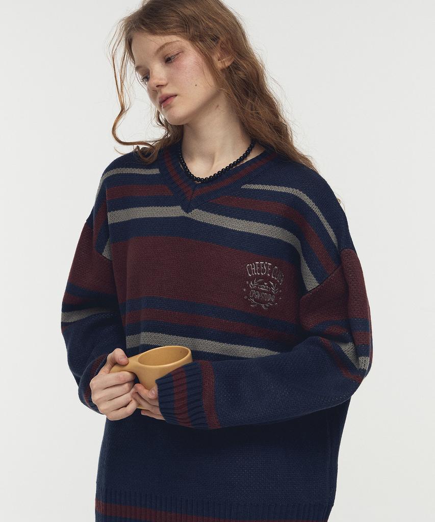 CPGN STUDIO Cheese Club V-Neck Knit Navy