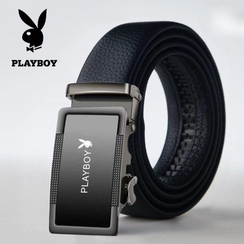 Мужской ремень Playboy из натуральной кожи с автоматической пряжкой - Модный аксессуар для делового и повседневного стиля