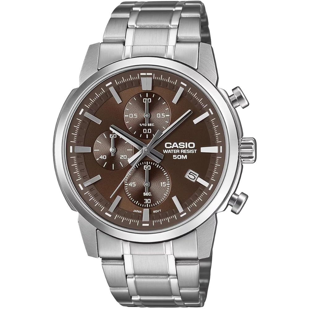 Мужские кварцевые часы Casio Standard с хронографом 1/10 секунды, коричневые, MTP-E510D-5AV
