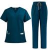 Medical Scrubs Set 2 Piece Suit Functional Scrubs for Nurses Doctors V-Neck Top Jogger Pants 9-Pocket Hospital Staff Uniform Set