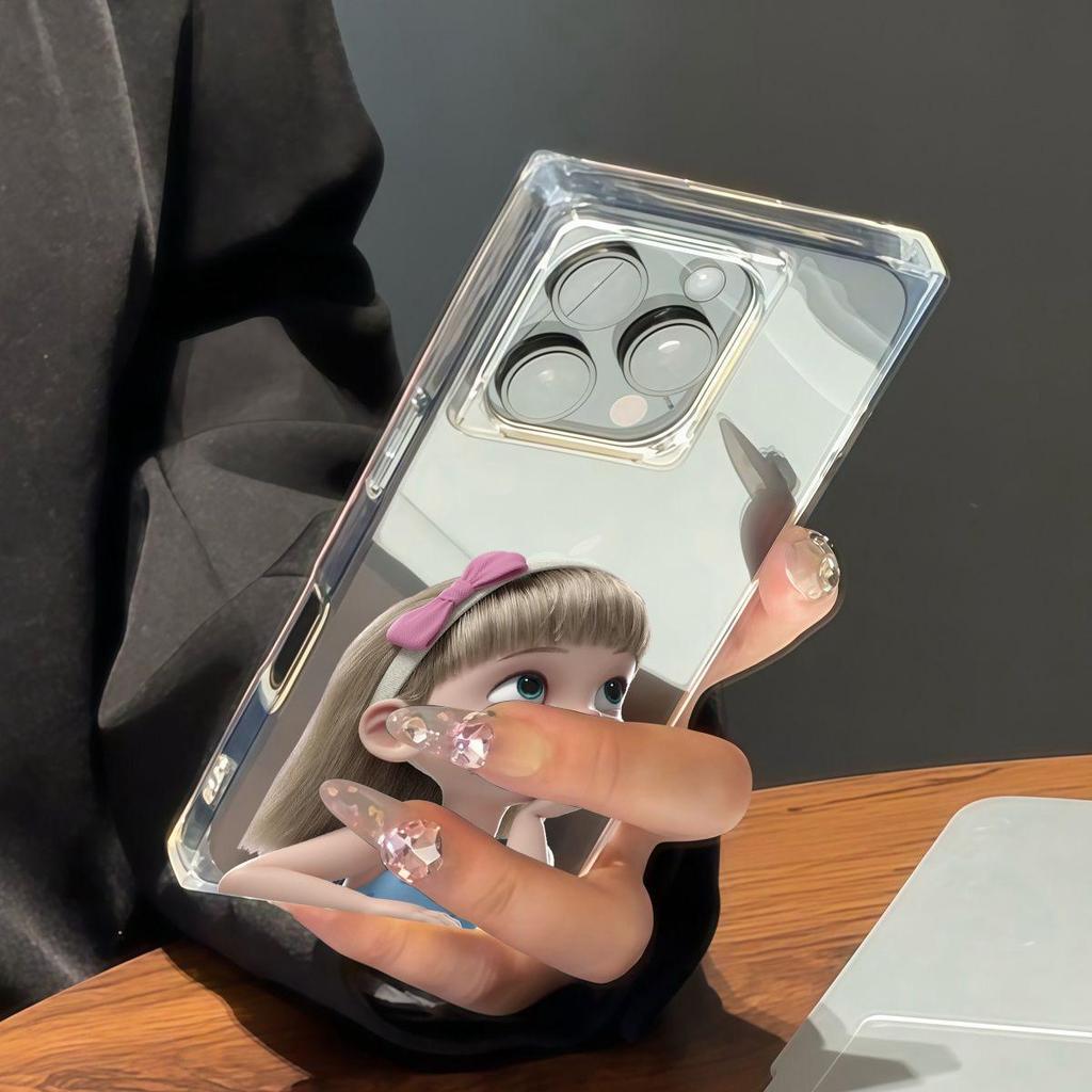 Прозрачный квадратный чехол-бампер для iPhone 14 Pro Max 12 13 15 Plus 11 16 ProMax, защита от окисления, с рисунком маленькой девочки