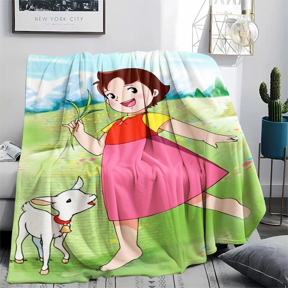 1PC Heidi Alps Cartoon Print Flannel Blanket, High quality All Seasons, Home Decor, Warmth and Comfort, Perfect for Christmas Gifts