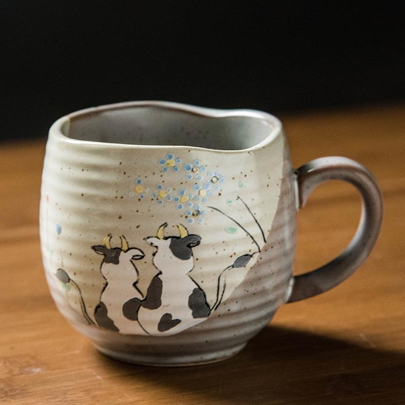 Japanese Ceramic Coffee Cup Vintage Stoneware Tea Cup Creative Cat Ceramic Mug Home Breakfast Milk Drink Mug Birthday Gift New