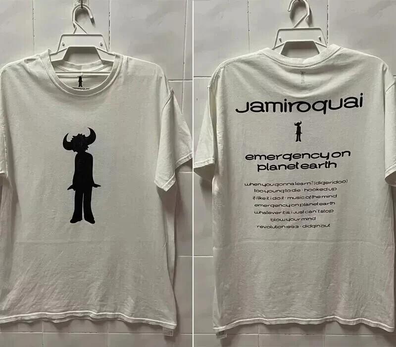 Футболка унисекс с коротким рукавом Jamiroquai Band 2 Side 90s Белая Мужская Женская Унисекс Футболка