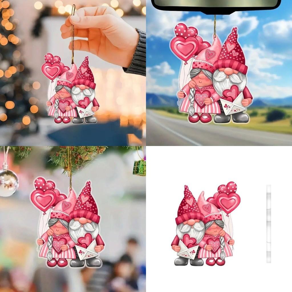 Christmas Pink Santa Claus Acrylic Flat Surface Car Pendant For Vehicle Interior