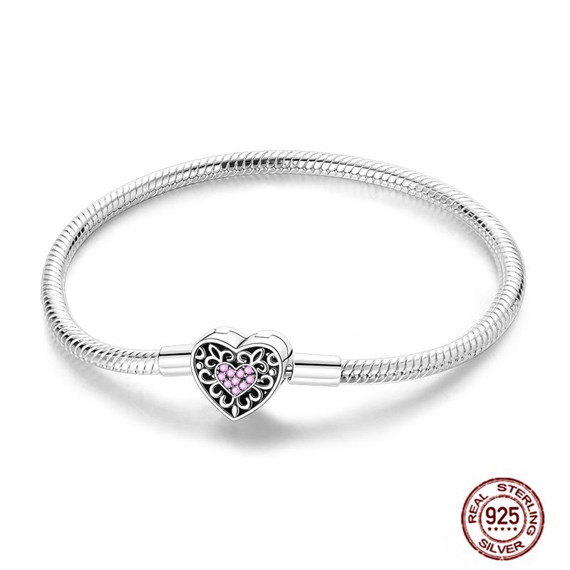 17-20CM Star Moon Bracelet 925 Copper Pink Heart Clover Charms Snake Chain Luminous Bracelet For Women DIY Birthday Zircon Gift
