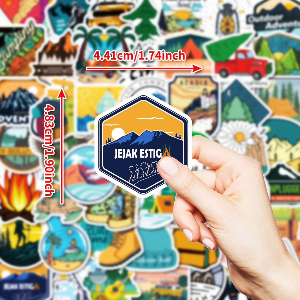 50 Sheets Of Outdoor Camping Theme Pp Waterproof Decorative Stickers Diy Mobile Phone Case Luggage Refrigerator