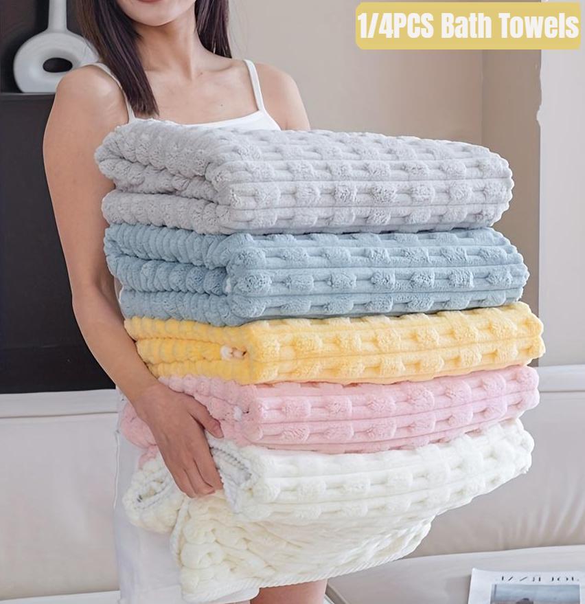 1/4PCS Soft and Absorbent Without Shedding Hair Fiber Bath Towel,Quick Drying Beach Towel with Water Absorption,Coral Fleece Towel