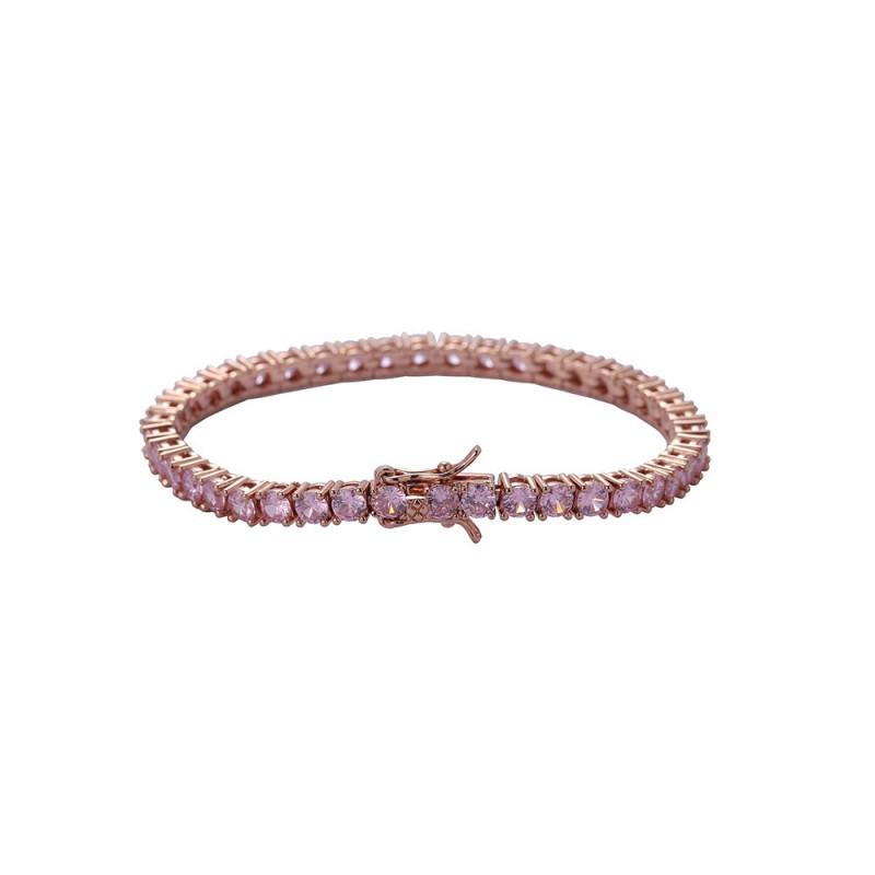 Mens Hip Hop Tennis Chain Necklace 4mm Pink Zircon Single Row Copper Adjustable 7-24 Inch