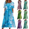 Жен. Повседневные платья Платья с принтами Летние платья С принтами Плиссированные платья-миди с круглым вырезом Классический Классический На открытом воздухе Повседневные С короткими рукавами Свободные платья