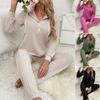 Women's Home Wear Set Casual Fashion Pit Strip Brushed Long-sleeved Hooded Button T-shirt Trousers