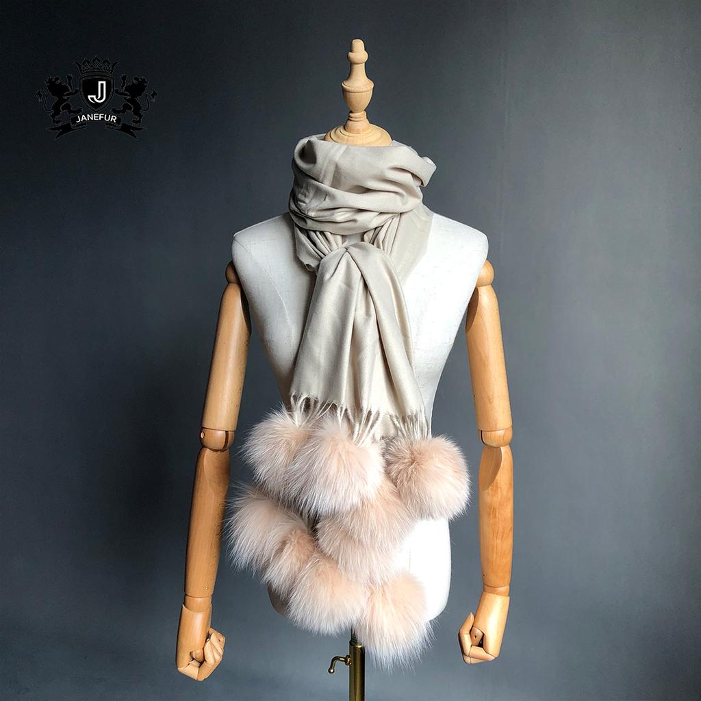 Factory Direct  Pashmina Shawl Women Cashmere Scarf Shawl With Fox Fur Pompoms