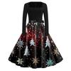 Women's Fashion Square Neck Casual Slim Christmas Printed Long Sleeve Dresses