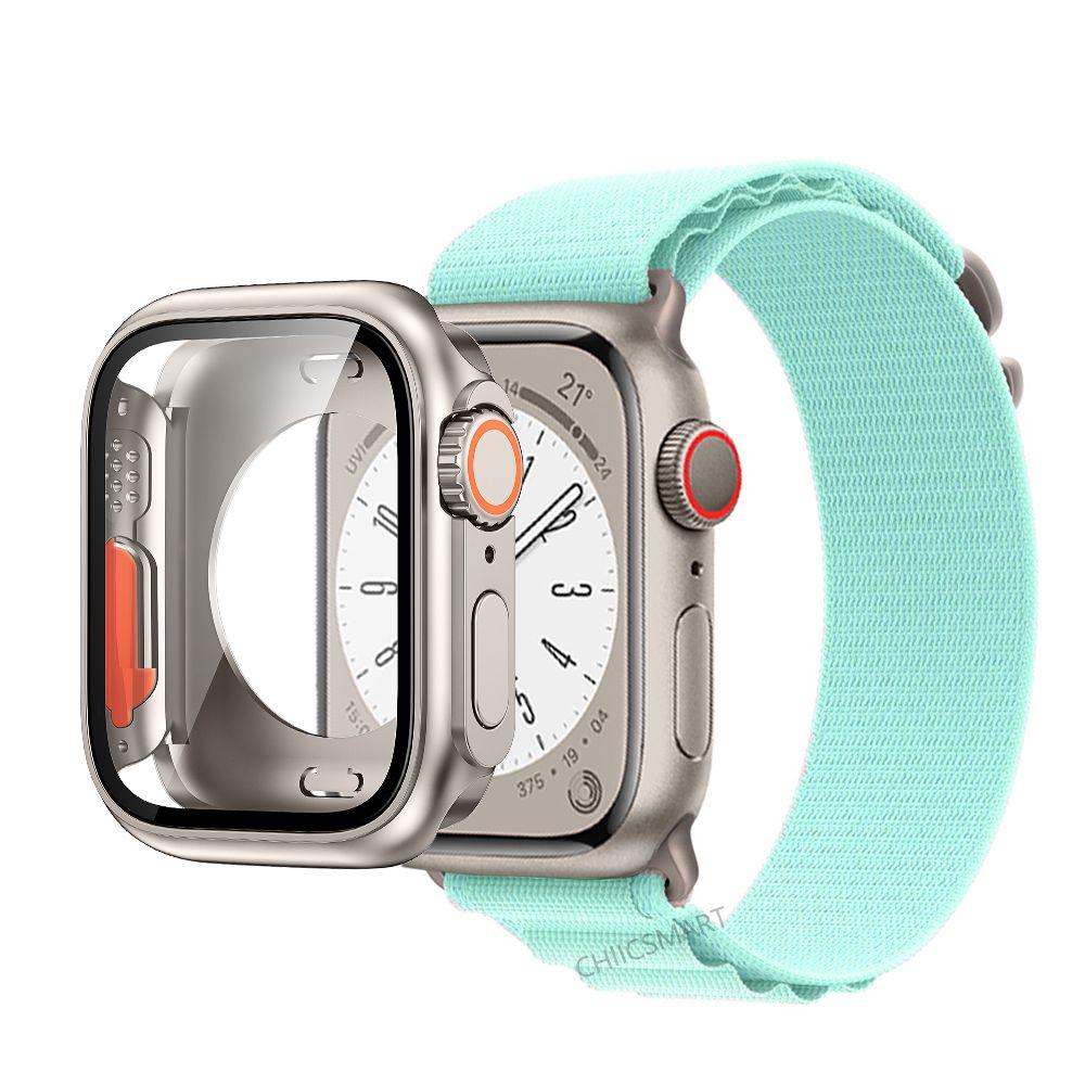 Стеклянный чехол, нейлоновый ремешок для Apple Watch 44 мм, 45 мм, 40 мм, 41 мм, чехол + ремешок, защитная пленка для экрана, IWatch Series 56 Se 7 8, переход на Ultra