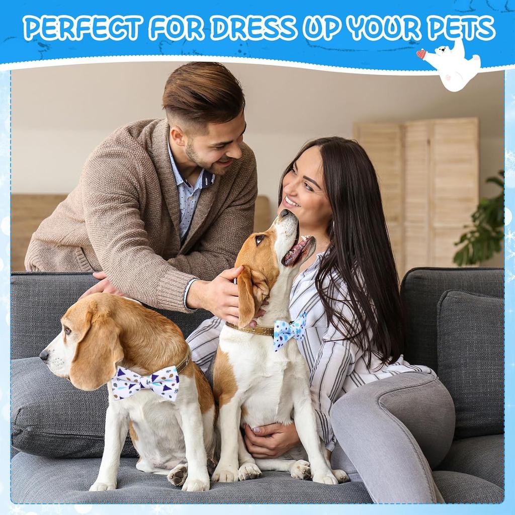 Sanwuta 60 Pcs Winter Collar Dog Bow Ties Bulk Dog Bowtie Accessories Puppy Bows Detachable Attachment Charms for Small Medium Large Dogs Cat Bows