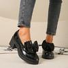 Fashion 2025 Spring Sweet Bowknot Square Heel Pumps Woman Black Patent Leather Women's Loafers Platform Slip On Heeled Shoes for Women