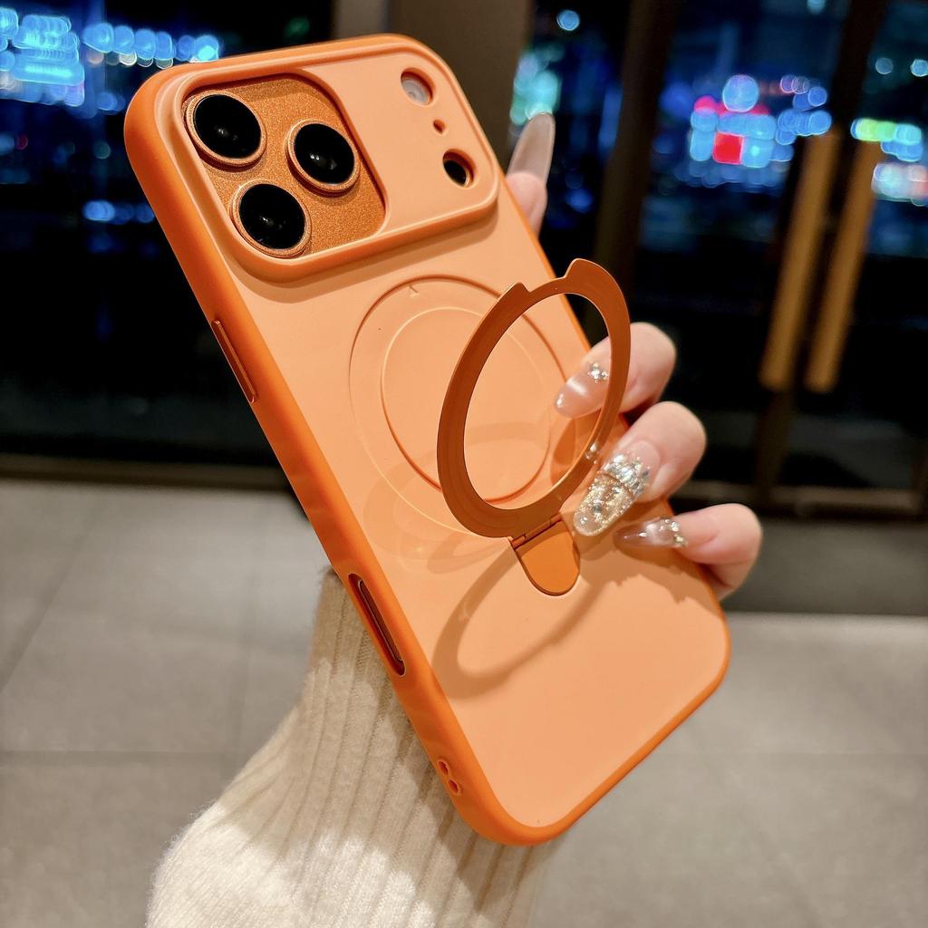 Apple iPhone 17 Pro Max Противоскользящий чехол-накладка с ощущением кожи и магнитным металлическим держателем для iPhone 16 - Защитная крышка 15
