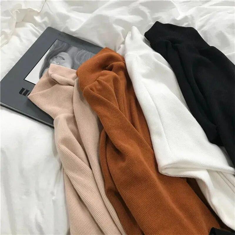 Джемпер с высоким воротником, женский теплый тонкий вязаный свободный белый пуловер, вязаный базовый топ, вязаная одежда на весну и осень