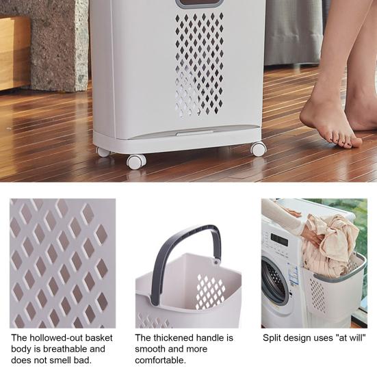 2-Tier Rolling Laundry Hamper Dirty Clothes Hamper Cart with 3 Detachable Baskets Wheeled Laundry Basket for Laundry Room Bathroom