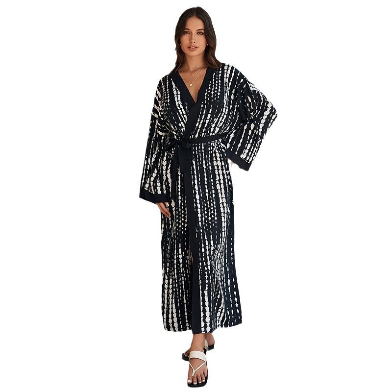Европейско-американская пляжная накидка тай-дай: Кардиган средней длины из вискозы для защиты от солнца для женского отпускного ношения с бикини