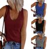 Summer New Style Women's U-neck Sleeveless Vest Ribbed Knitted Solid Color Casual Vest T-shirt With Inner