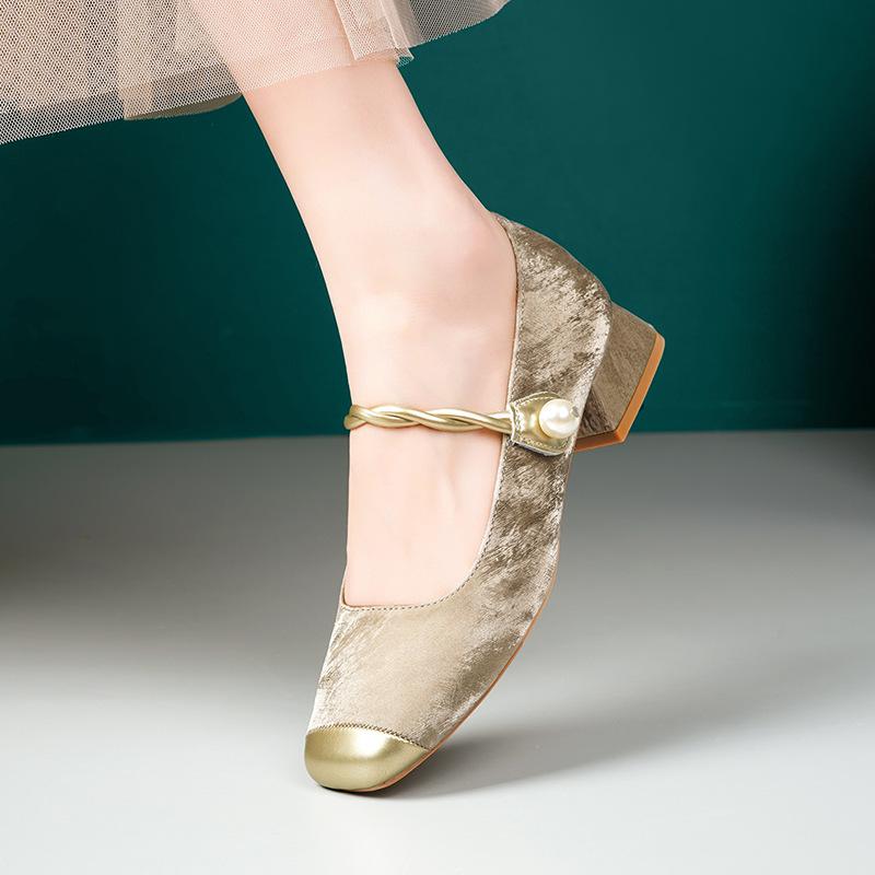 Туфли Мэри Джейн с квадратным носком и толстым каблуком, одинарные туфли, комбинированные одинарные туфли, знаменитость женского пола с ципао