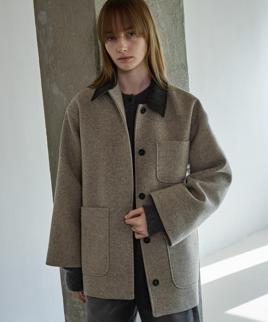 Outshell Twill Wool Half Coat Oatmeal