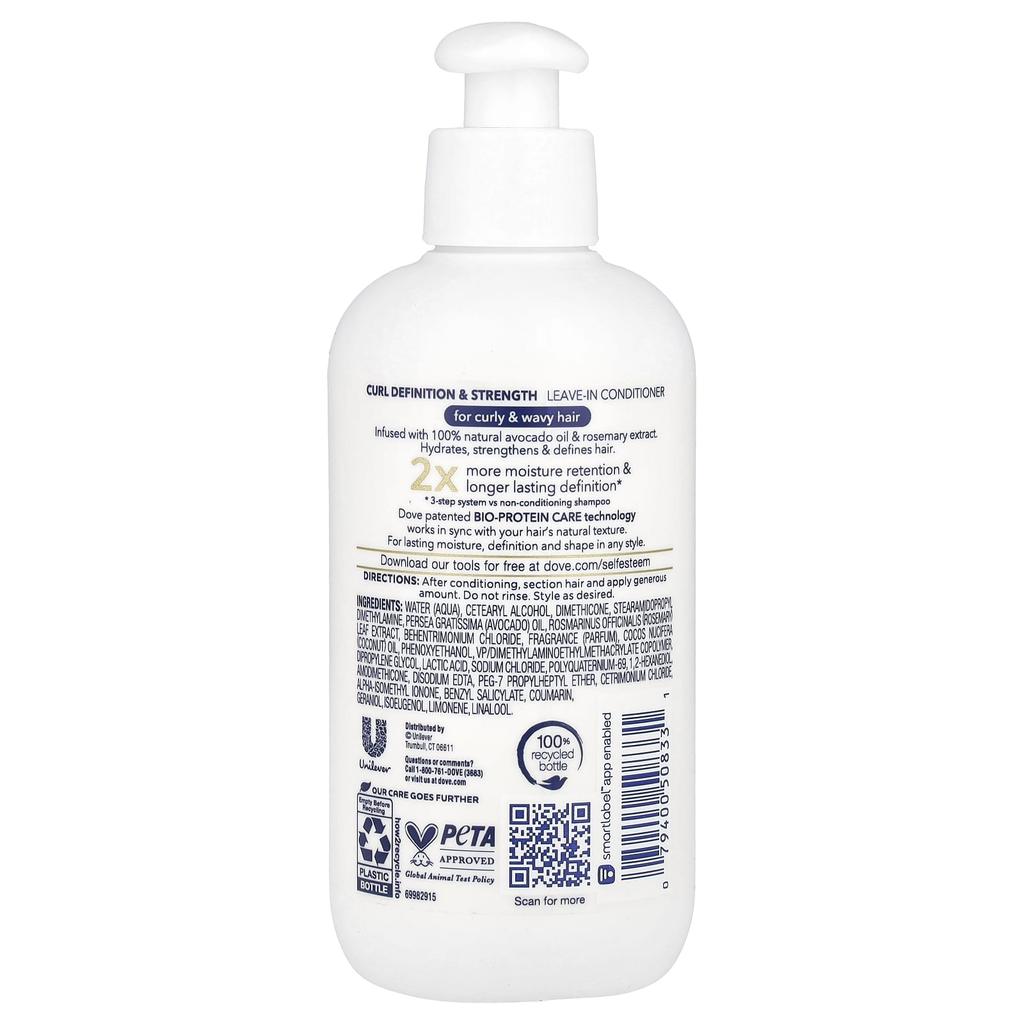 DOVE Несмываемый кондиционер Curl Definition & Strength для вьющихся и волнистых волос, 7,5 жидких унций (222 мл)
