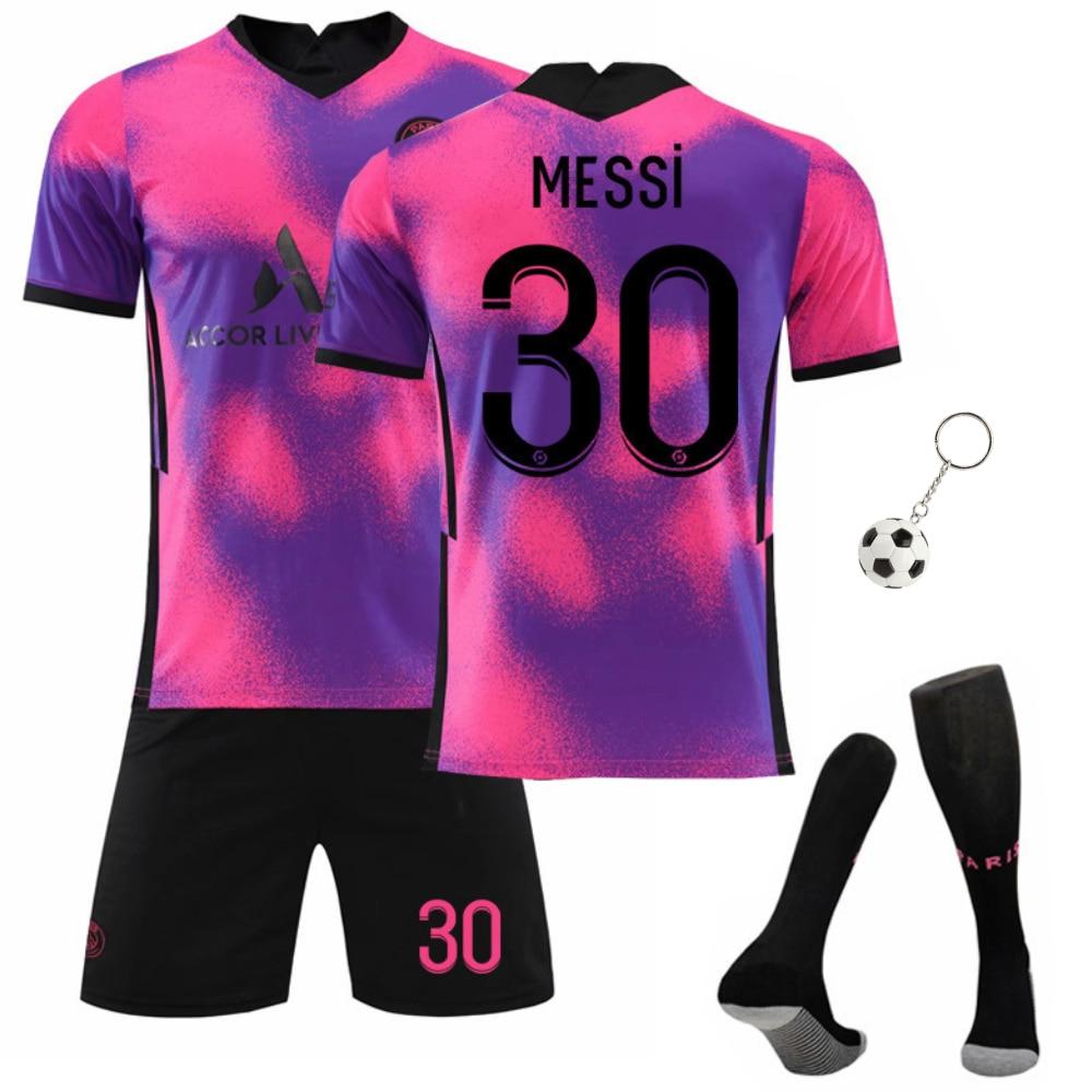 Kids Sportswear, Messi PSG Third Away Soccer Jersey Set, Football Uniform Shirt Shorts Combo, Breathable Quick-Dry Fabric Youth Training Kit