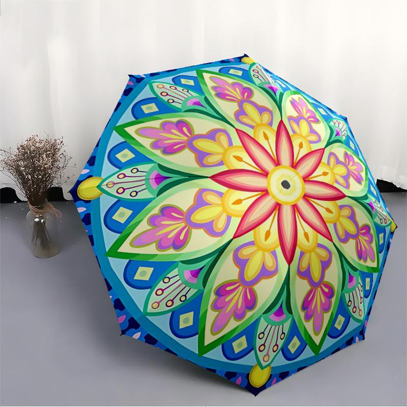1pc Mandala Symmetry Automatic Cute Umbrella 8-Bone Design Compact Gear for Outdoor Travel, Perfect Holiday Gift yy251230028