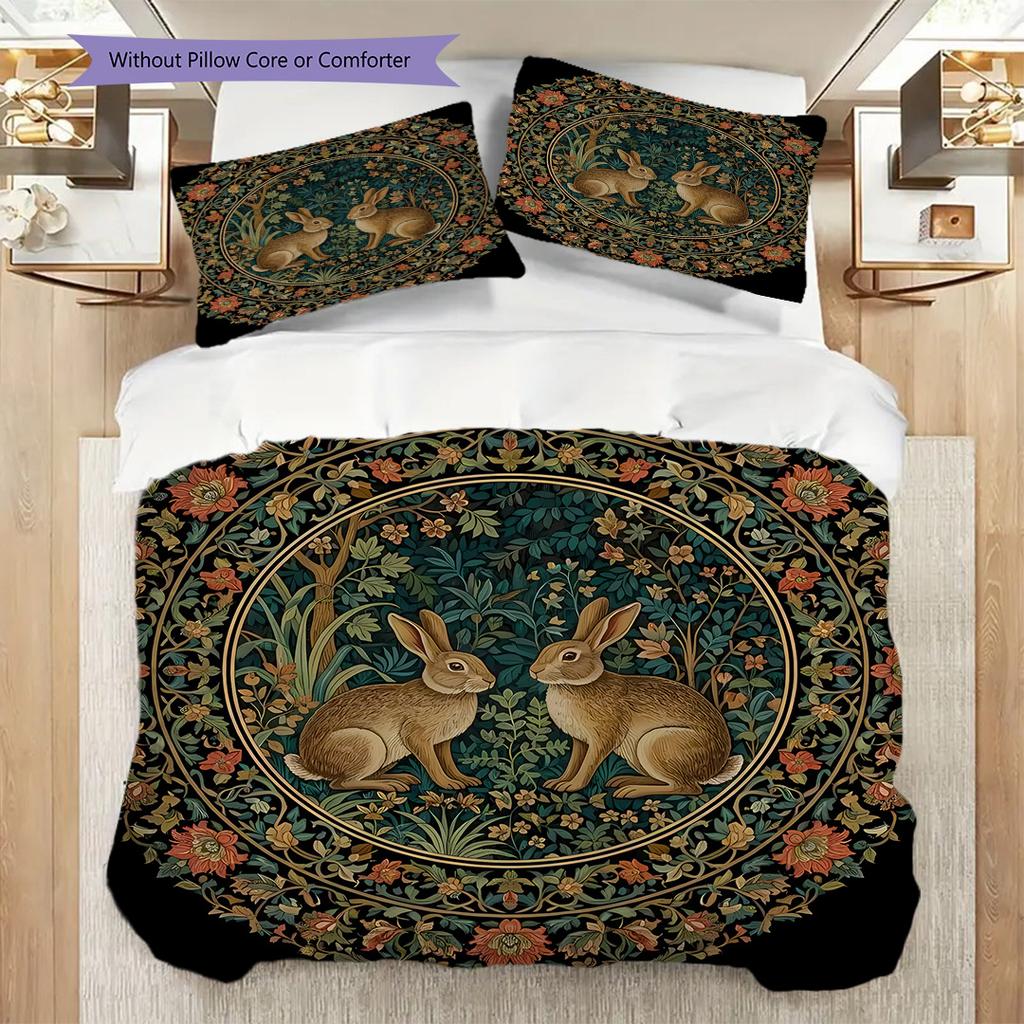Medieval William Morris Rabbit Design bedding, duvet cover, pillowcase, home decoration, birthday gift (1 * duvet cover+2 * pillowcase, coreless)