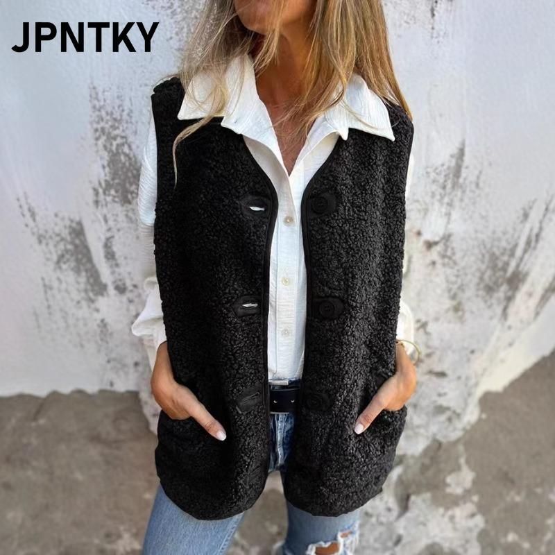JPNTKY Женская винтажная повседневная однотонная с принтом весенне-осенняя без рукавов куртки и пальто Международный дизайн