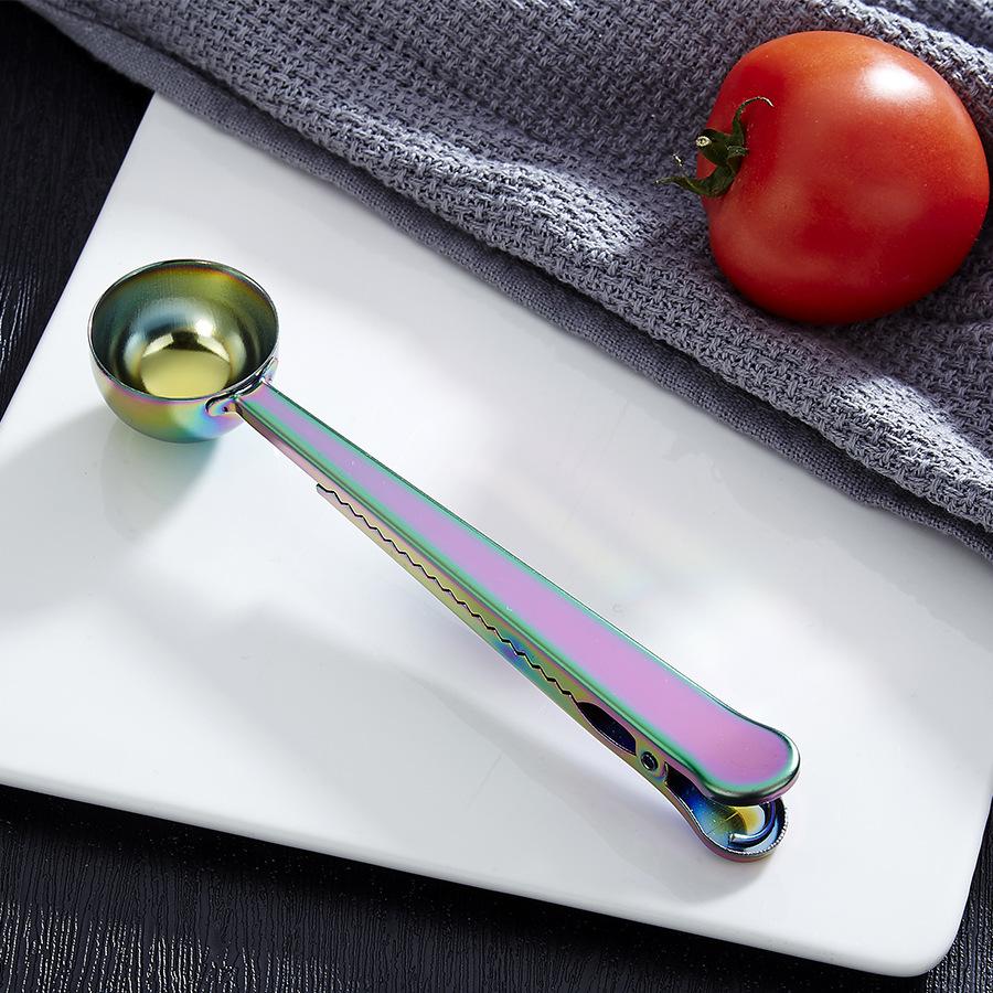 Два в одном из нержавеющей стали Кофейная ложка с зажимом для кухни Мерные ложки для чая Молоко Сухое Кофейные зерна Ложки