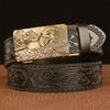 High Quality Belt Genuine Leather Belt for Men Carving Pattern Animal Eagle Automatic Buckle Belt Strap for Jeans