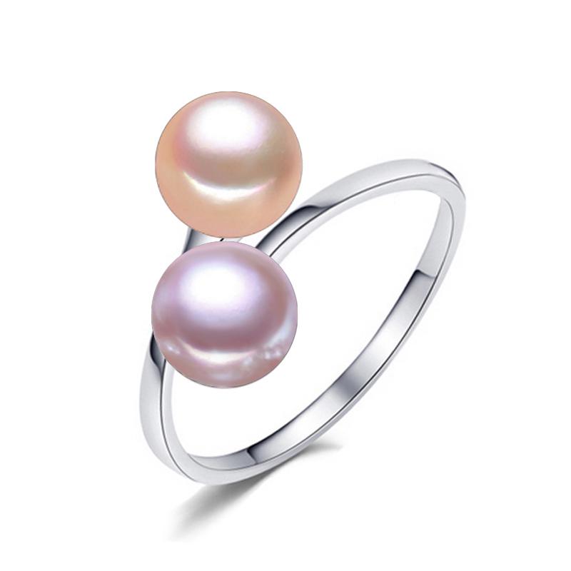 LSOOYH Natural Freshwater Double Pearl Rings For Women Simple Fashion Female Adjustable Ring
