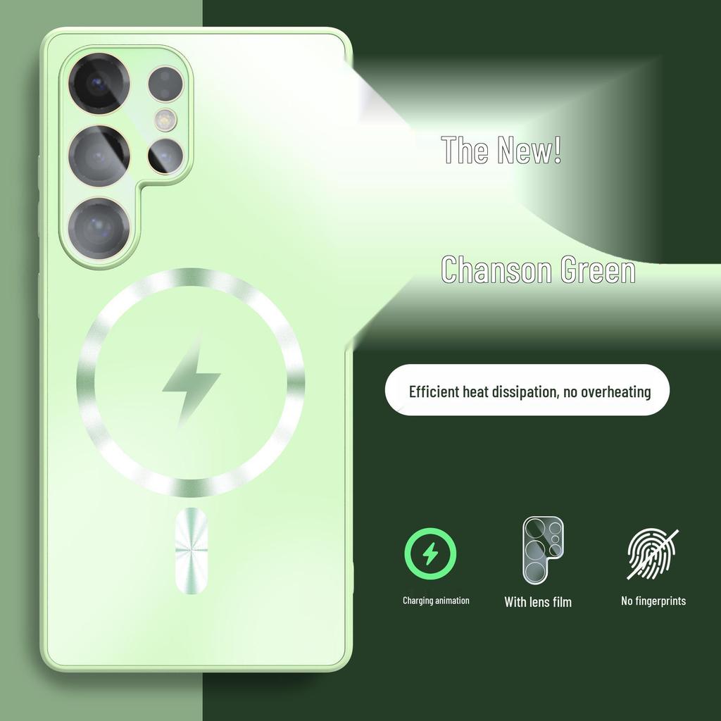 Темно-фиолетовый матовый магнитный чехол для телефона Samsung S25 Ultra с полным покрытием камер и противоскользящим дизайном