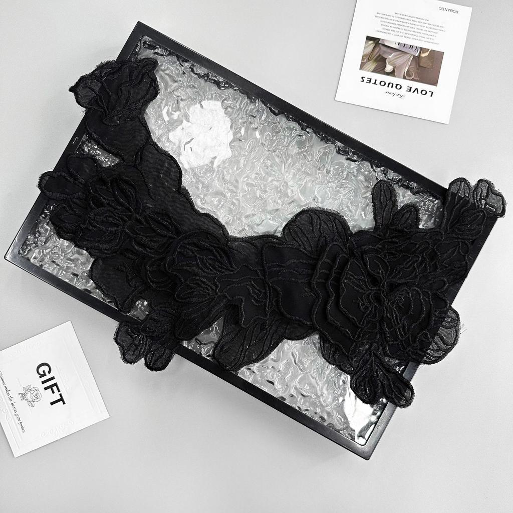 Black And White Organza Embroidery Flower Cloth Sticker Clothing Dress Dress Performance Costume Decorative Cloth Sticker Accessories