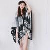 Striped Plaid Shawl Paired with Tassel Knitted Cape, Spring Batshirt, Exuding a Sense of Temperament and Atmosphere