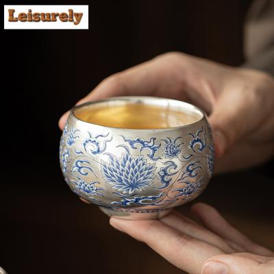 150 мл Позолоченная Серебряная Пошаговая Чашка Лотоса Традиционная Чайная Пиала Набор Чайных Чашек Для Чаепития Личная Чашка Чацзань Мастерские Чашки Ремесло