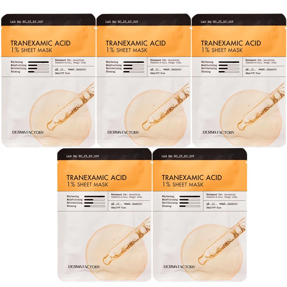DERMA FACTORY Транексамовая кислота 1% Тканевая маска 23мл – Осветляющая и ухаживающая за пигментными пятнами эссенциальная маска с ниацинамидом и глутатионом, корейская