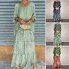 Summer Spring Women Dress Three Quarter Dolman Sleeve Fake Two-piece Multi-layer Hem Loose O Neck Printed Loose Chiffon Mesh Daily Party Maxi Dress