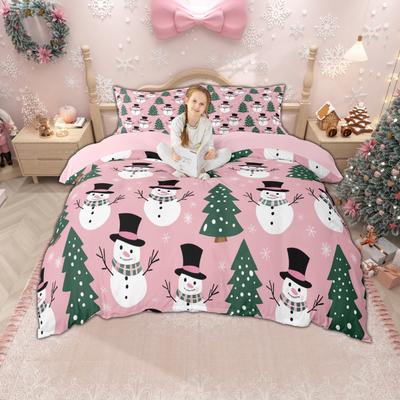 Homewish Милый комплект пододеяльника со снеговиком для мальчиков и девочек, Рождественский комплект постельного белья с елкой, Счастливого Нового года Рождественский комплект чехла для одеяла