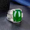 Temperament Jade Square Ring for Men Jewelry 2024 New Male Finger Ring Silver 925 Jewelry Adjustable