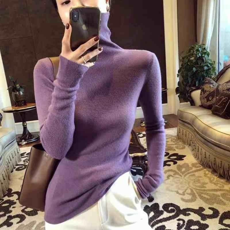 Модная женская водолазка, трикотажная нижняя рубашка, осень и зима, повседневный тонкий пуловер, свитер внутри, элегантный однотонный простой базовый топ 2507