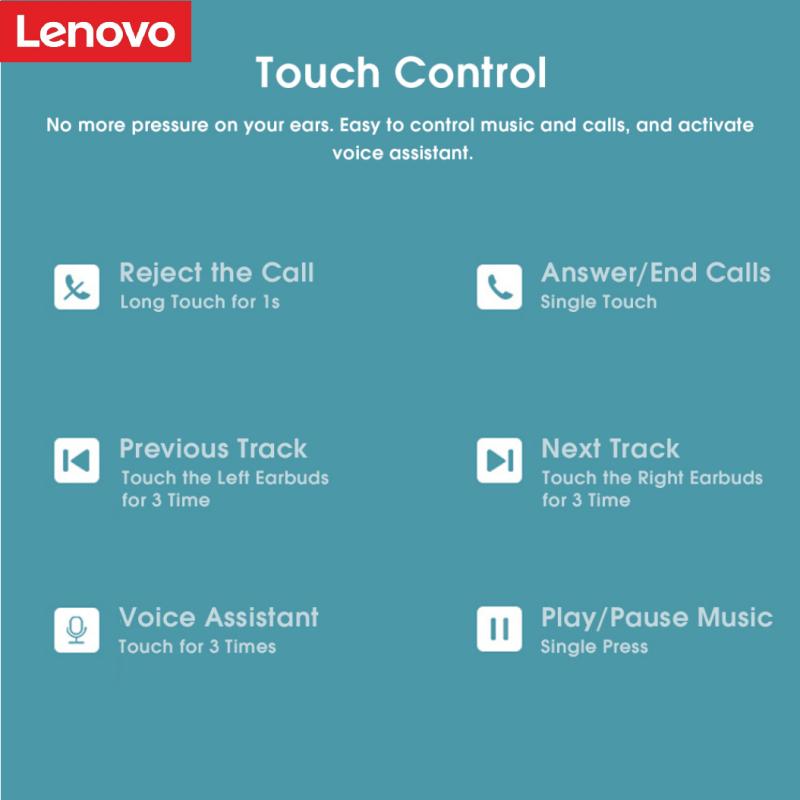 Lenovo Наушники XT90 TWS Bluetooth 5.0 True Wireless Наушники с сенсорным управлением Спортивная гарнитура с защитой от пота Наушники-вкладыши с микрофоном Зарядный чехол емкостью 300 мАч
