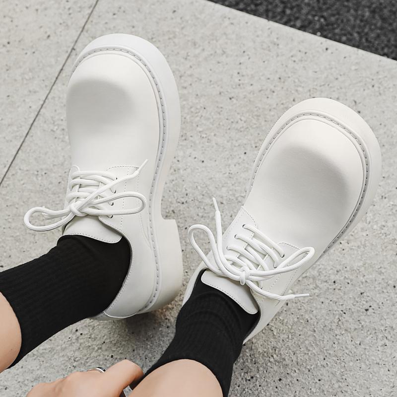 Белые дерби на толстой подошве, модные минималистичные классические туфли для отдыха, улицы, вечеринки, повседневные, красивые молодые кожаные туфли