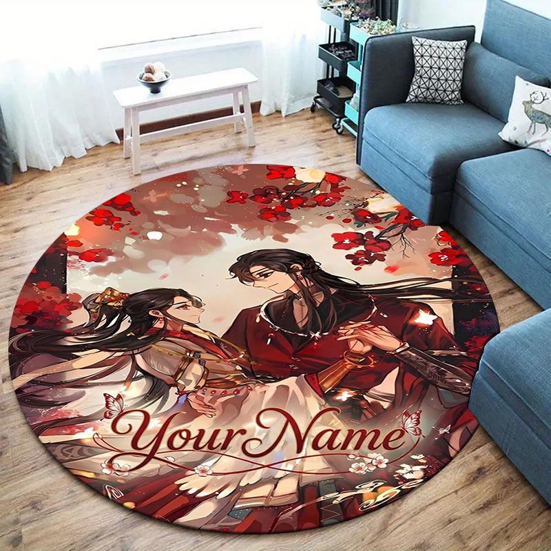 Cherry Blossom Romance Custom Name Round Area Rug Carpet Rug For Living Room Bedroom Sofa Playroom Decor Nonslip Floor Mat