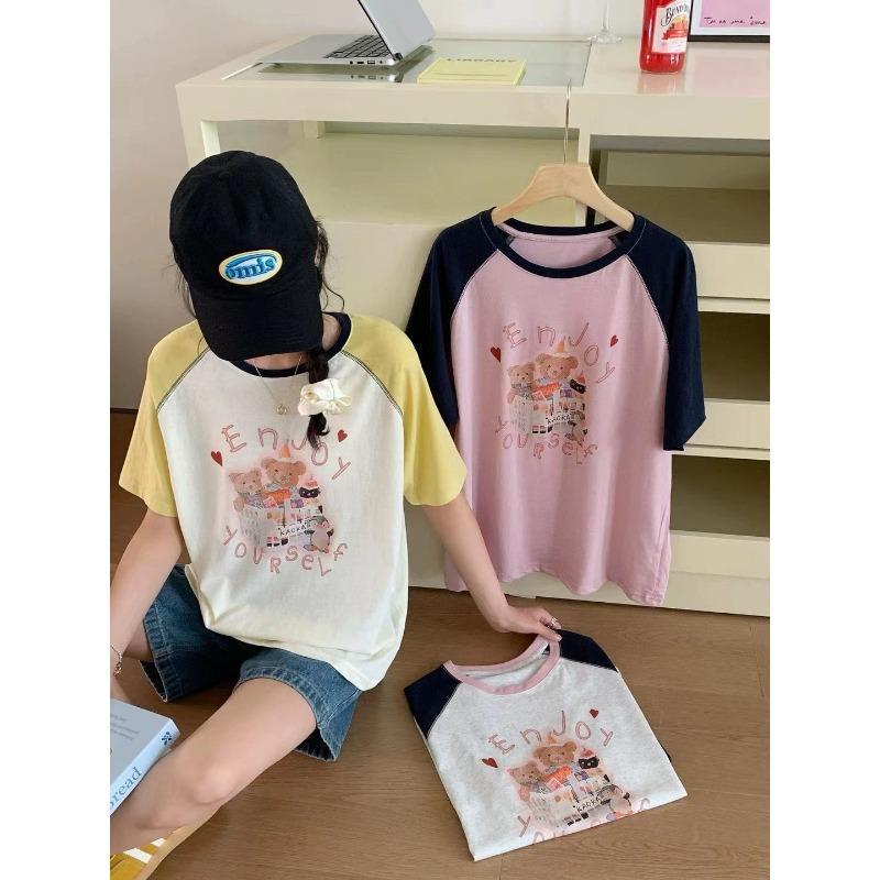 Women Oversized Short Sleeve Raglan T Shirt Cartoon Print Casual