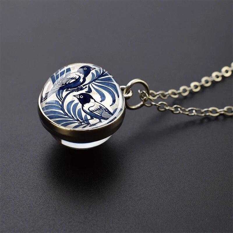 Попугай Феникс Павлин Ворон Ласточка Воробей Сова Двусторонний Стеклянный Шар Подвеска Ожерелье Мужчины Женщины Ювелирные Изделия Подарок